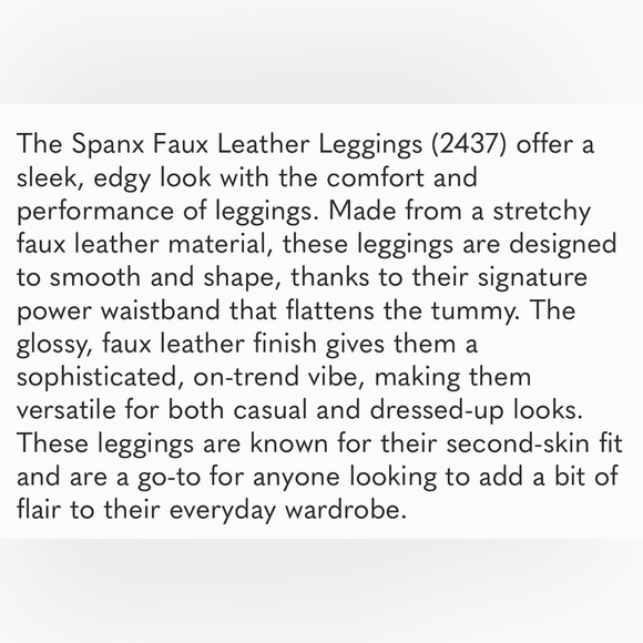 Spanx Faux Leather Leggings size M 2437 Black - Picture 7 of 7